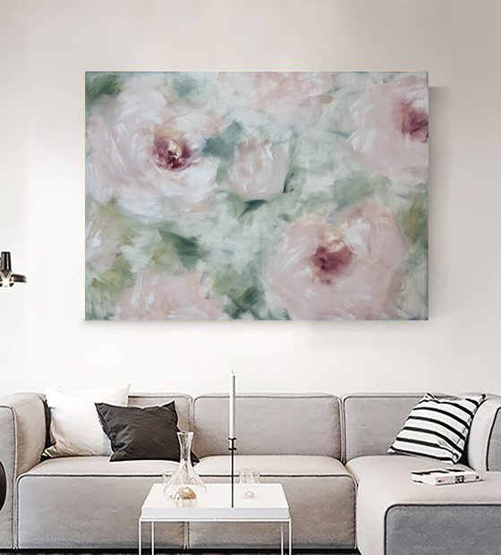 Flowers horizontal art. Abstract flowers Paintings.