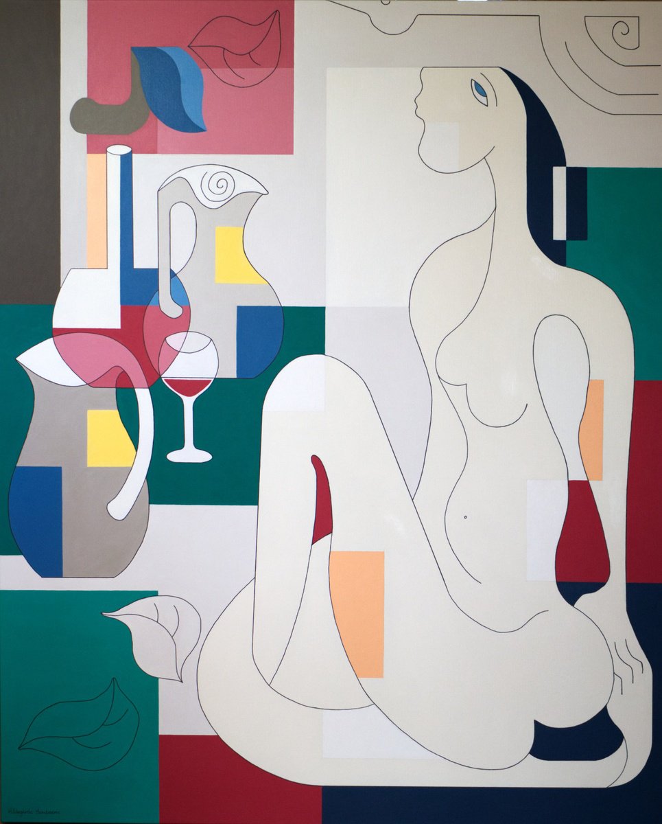 Organic Portrait Acrylic Painting By Hildegarde Handsaeme, 51 X 63, Une Femme Naturelle, Original Artwork