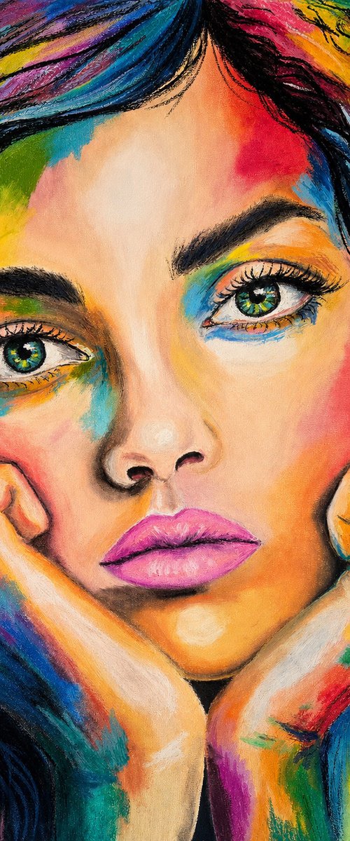 Pink Melancholy-Colorful Female Portrait by Helga Wild