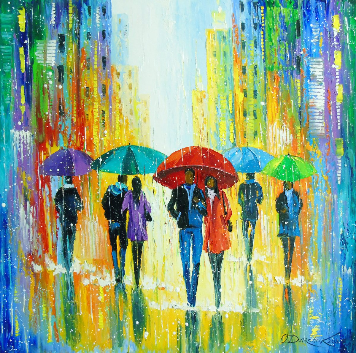 Impressionistic Landscape Oil Painting By Olha Darchuk, 28 X 28", Whispers Of Rain And Romance, Original Artwork