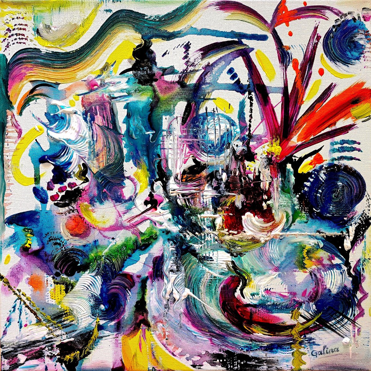 Expressive Abstract Acrylic Painting By Galina Victoria, 16 X 16, Remembering The Light, Original Artwork