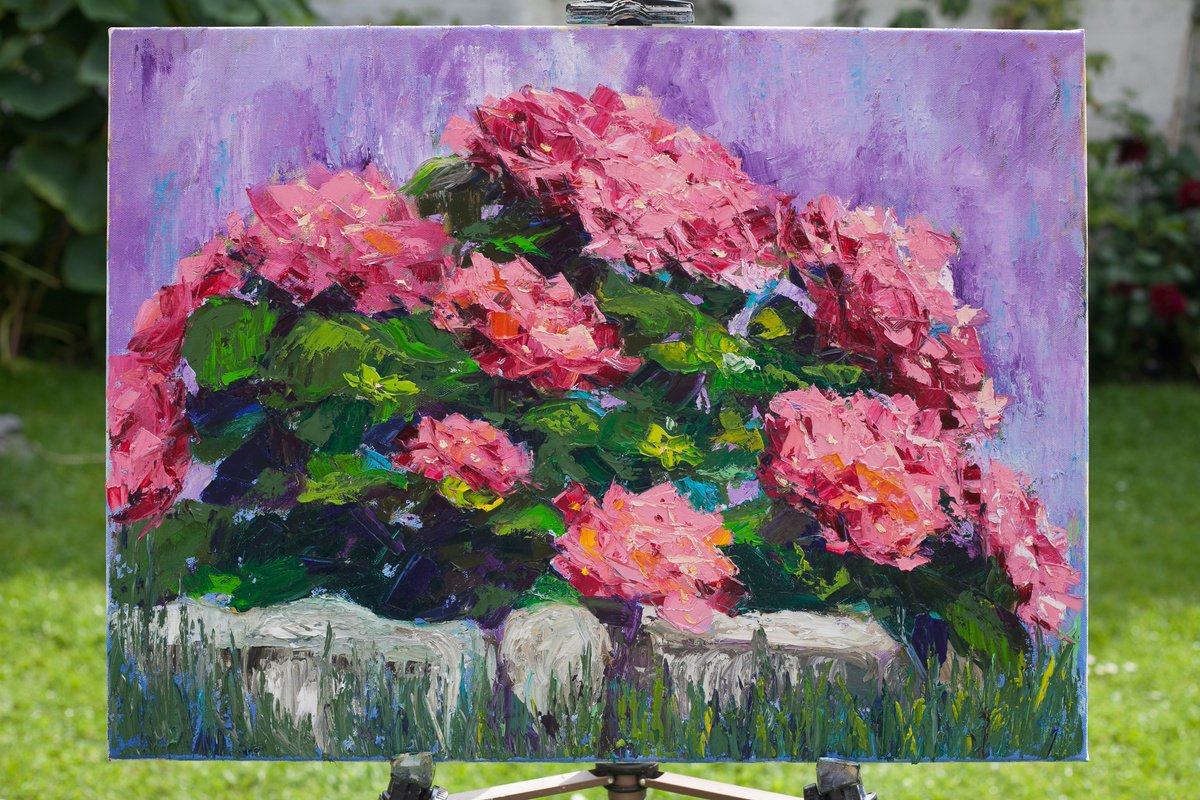 Impressionistic Botanical Oil Painting By Liudmila Pisliakova, 24 X 18", Hydrangea, Original Artwork