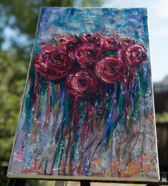 Abstract Roses - (palette knife)