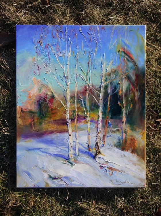 Thaw | Winter landscape with snow | Original oil painting
