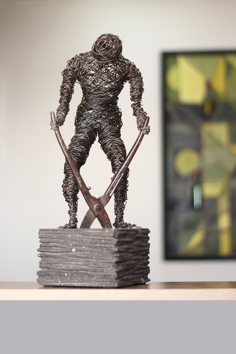 Abstract Portrait Sculpture By Karen Axikyan, 7 X 18", Border, Original Artwork