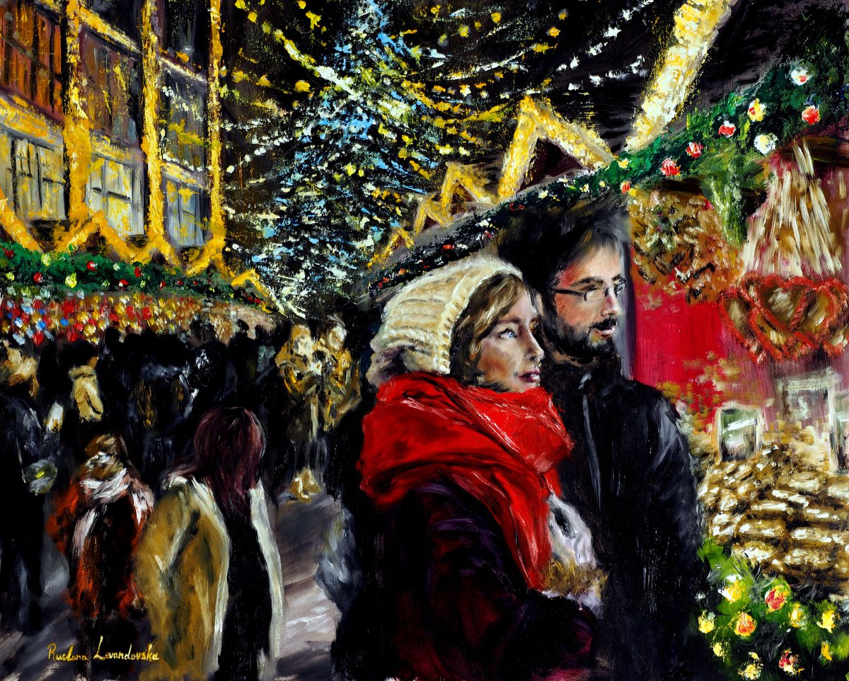 Impressionistic Portrait Oil Painting By Ruslana Levandovska, 30 X 24", December Festivities, Original Artwork