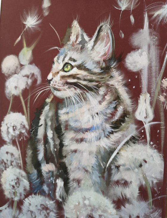 Set of 2 Cat Arts, Cat Original Oil Painting