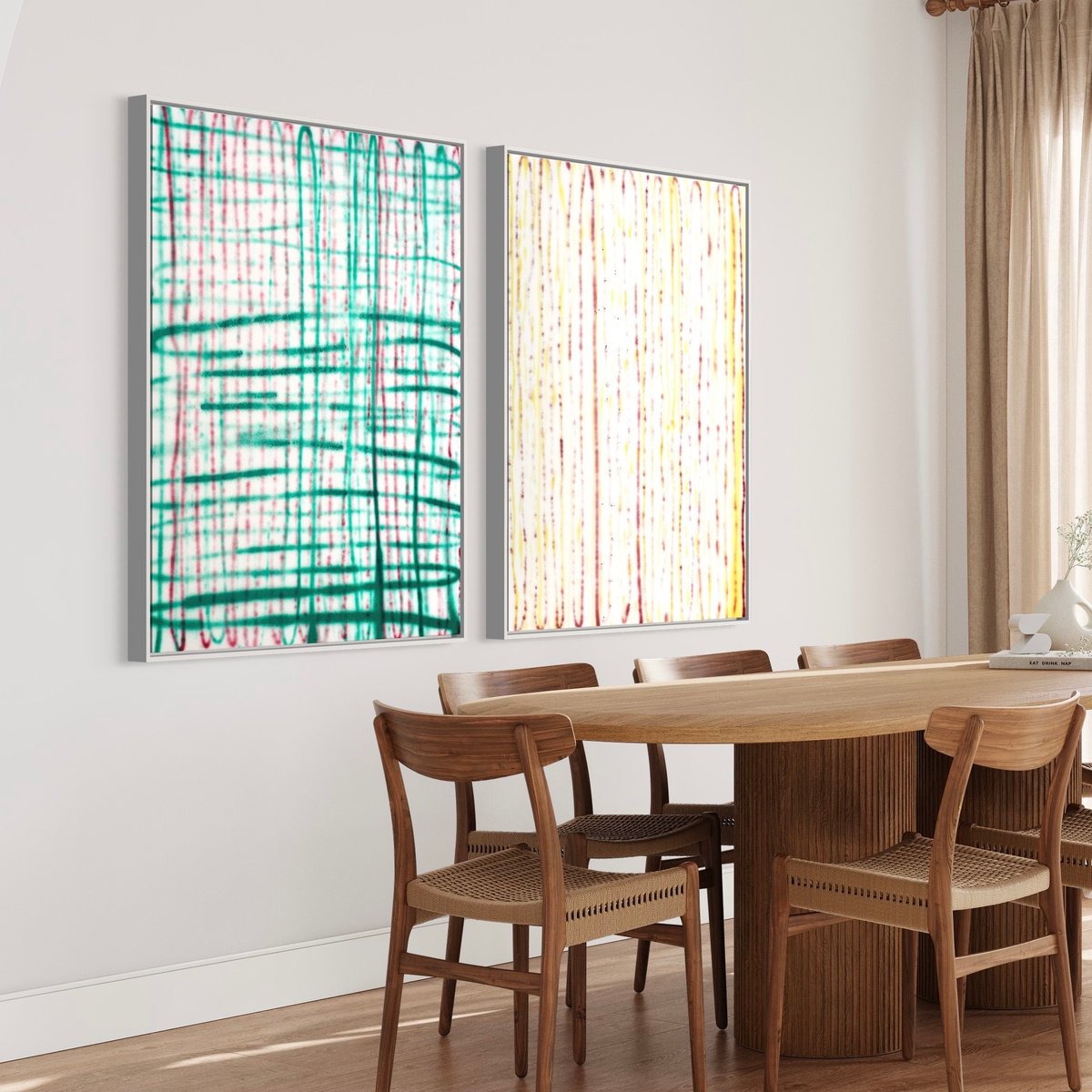 Abstract Acrylic Painting By Evgenia Makarova, 63 X 39, Diptych Carefree Strokes, Original Artwork