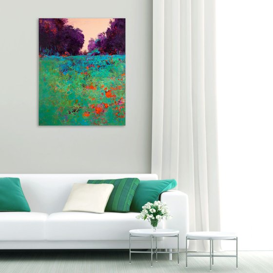 Turquoise Field With Trees modern landscape impressionist
