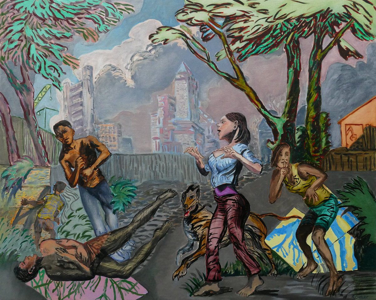 Expressive Portrait Oil Painting By Frank Creber, 39 X 31, The Edge Of Town, Original Artwork