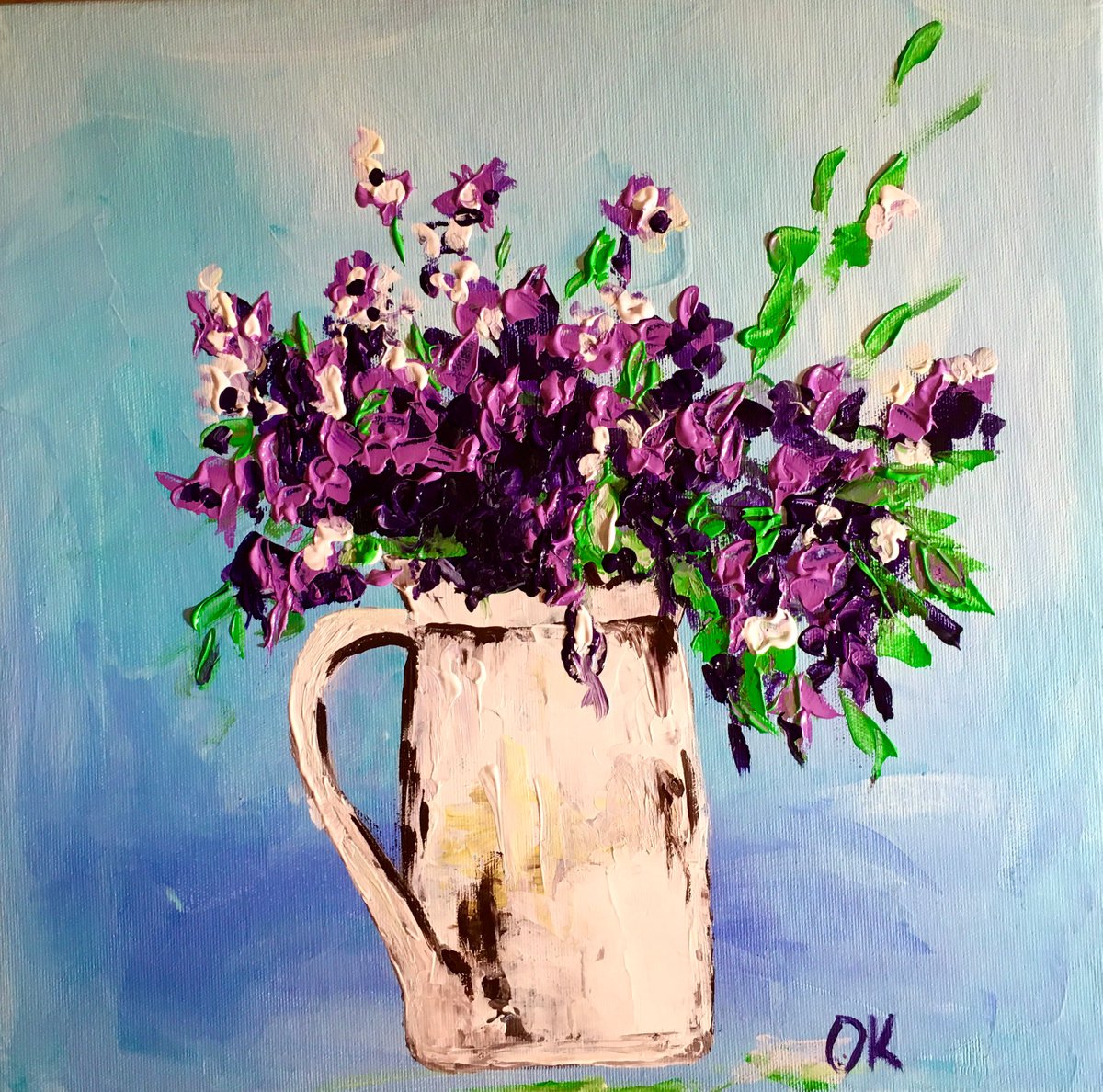  Wild Flowers In A White Jar By Olga Koval, 16 X 16, Artwork For Sale On Artfinder