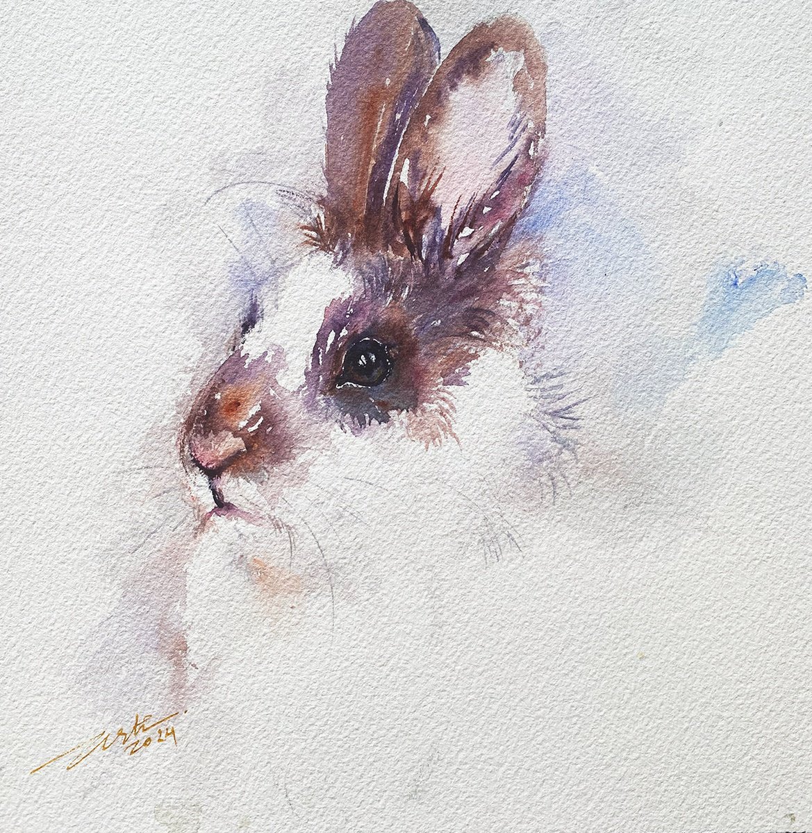 Arti Chauhan | Original Watercolour | Hare_Moonstone | 20 X 20Cm | Artwork For Sale On Artfinder