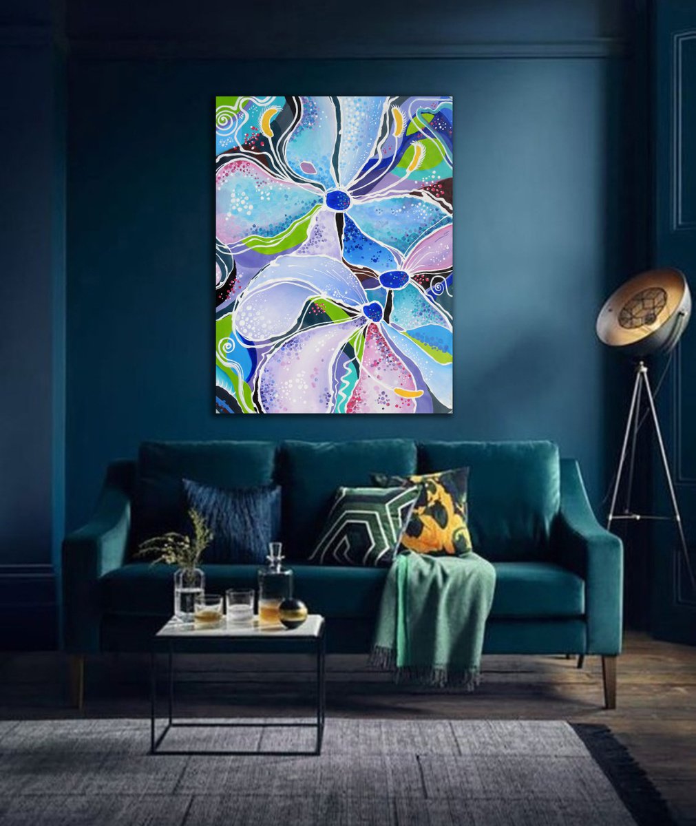 Soul of life floral abstract painting, impressionist flowers, contemporary art, office a... by Alexandra Dobreikin