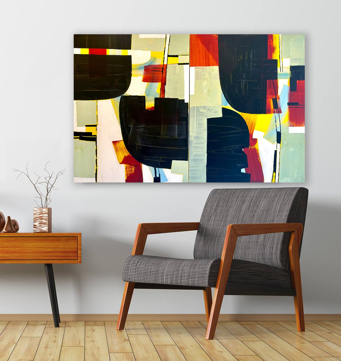 Geometric Abstract Acrylic Painting By Randi Antonsen, 55 X 35", Into That Good Night, Original Artwork