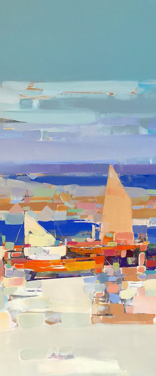 Sail Boats-Harbor, Original oil painting, Handmade artwork, One of a kind by Vahe Yeremyan