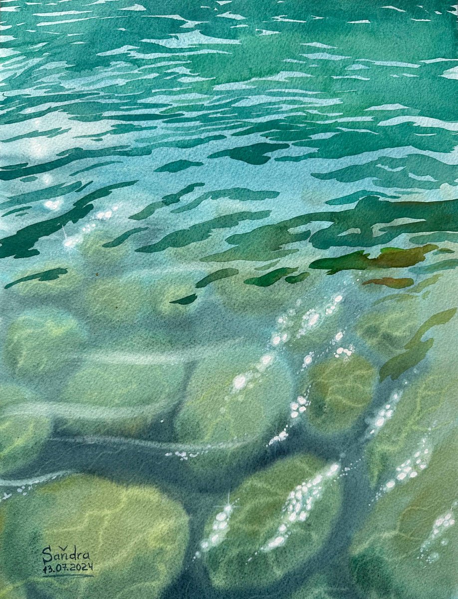 Photorealistic Watercolour , Sea Depth By Oleksandra Padushyna, 12 X 16, Artwork For Sale On Artfinder