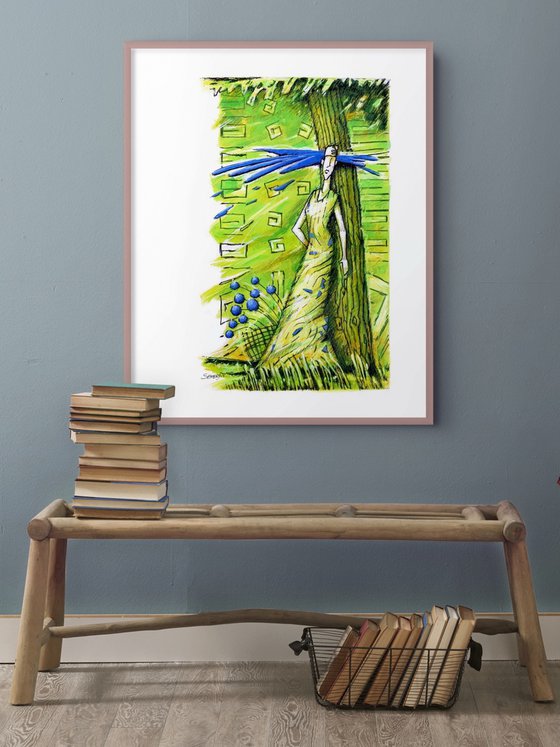 Spring Greenery, Blue Flowers
