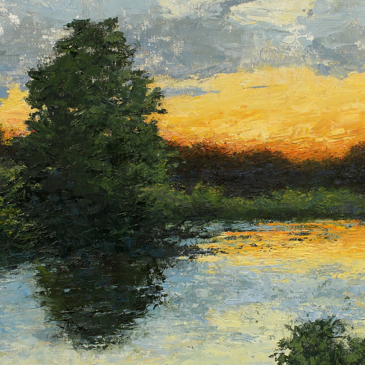 Expressive Landscape Oil Painting By John Fleck, 18 X 14, Sunset Pond, Original Artwork