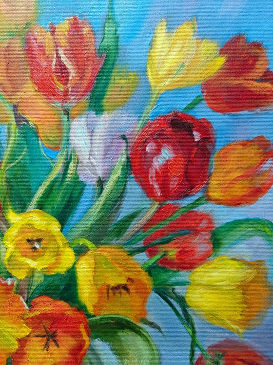 Colorful tulips in a vase