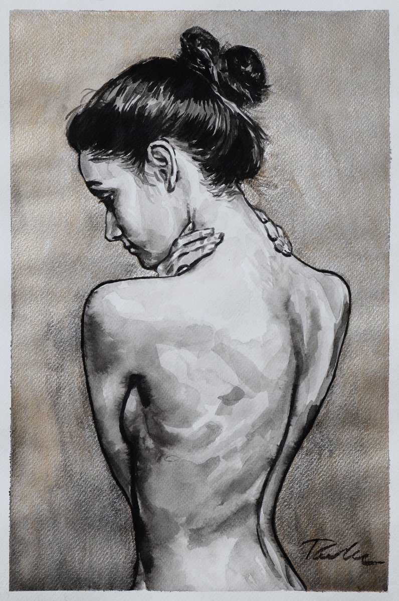 Urban And Pop Portrait Ink Drawing By Tashe, 12 X 18", Gracia, Original Artwork