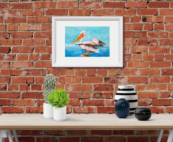 Pelican Painting Original Art Bird Artwork Coastal Wall Art