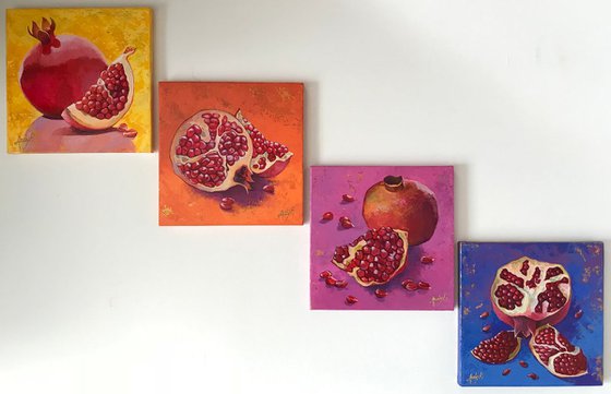 Pomegranates 4 artworks (multi-panelled painting)