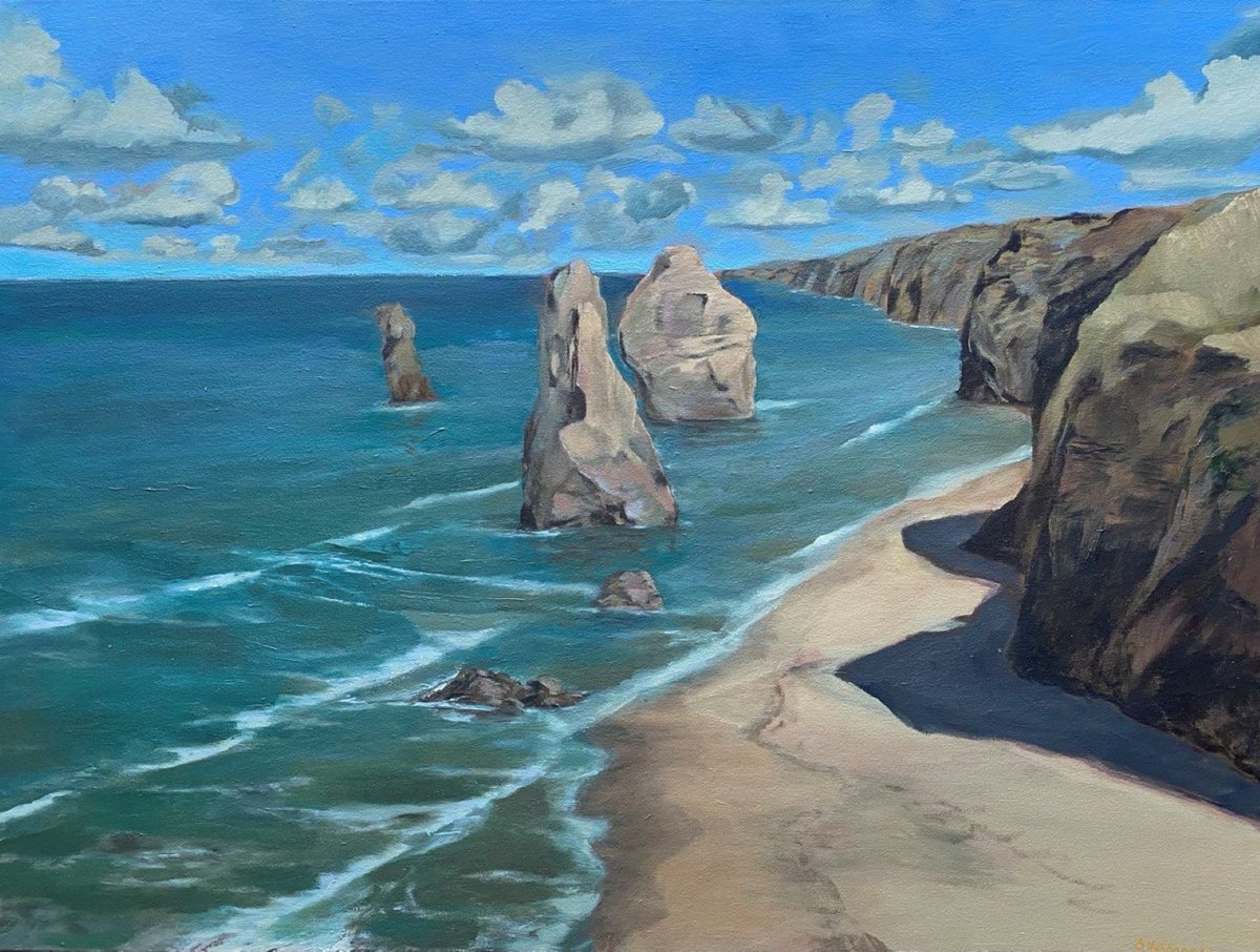 Impressionistic Landscape Oil Painting By Bohdan Vykhrenko, 31 X 24, Sea Coast, Original Artwork