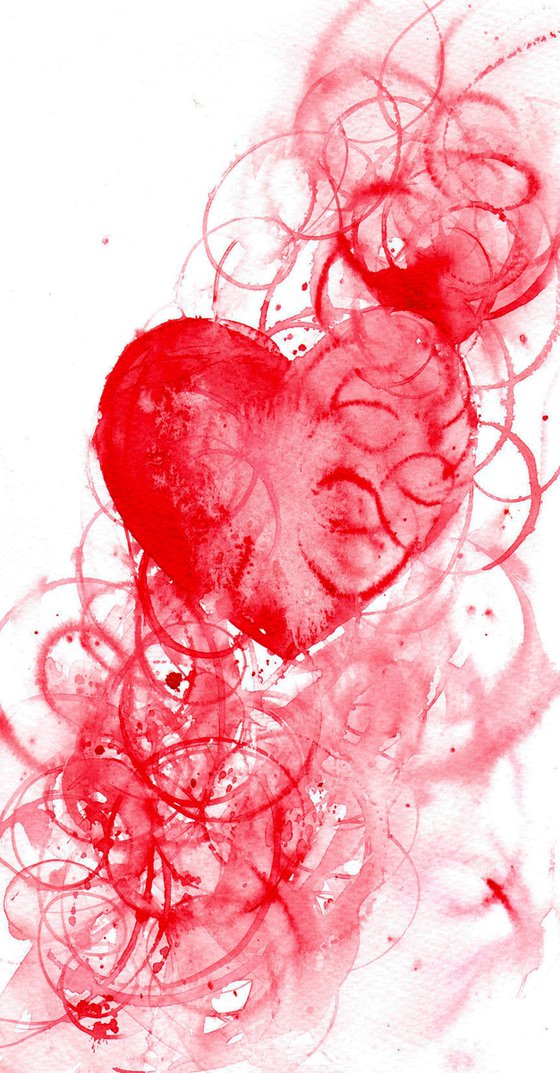Red Heart, Contemporary Watercolour, Watercolor, Long format,