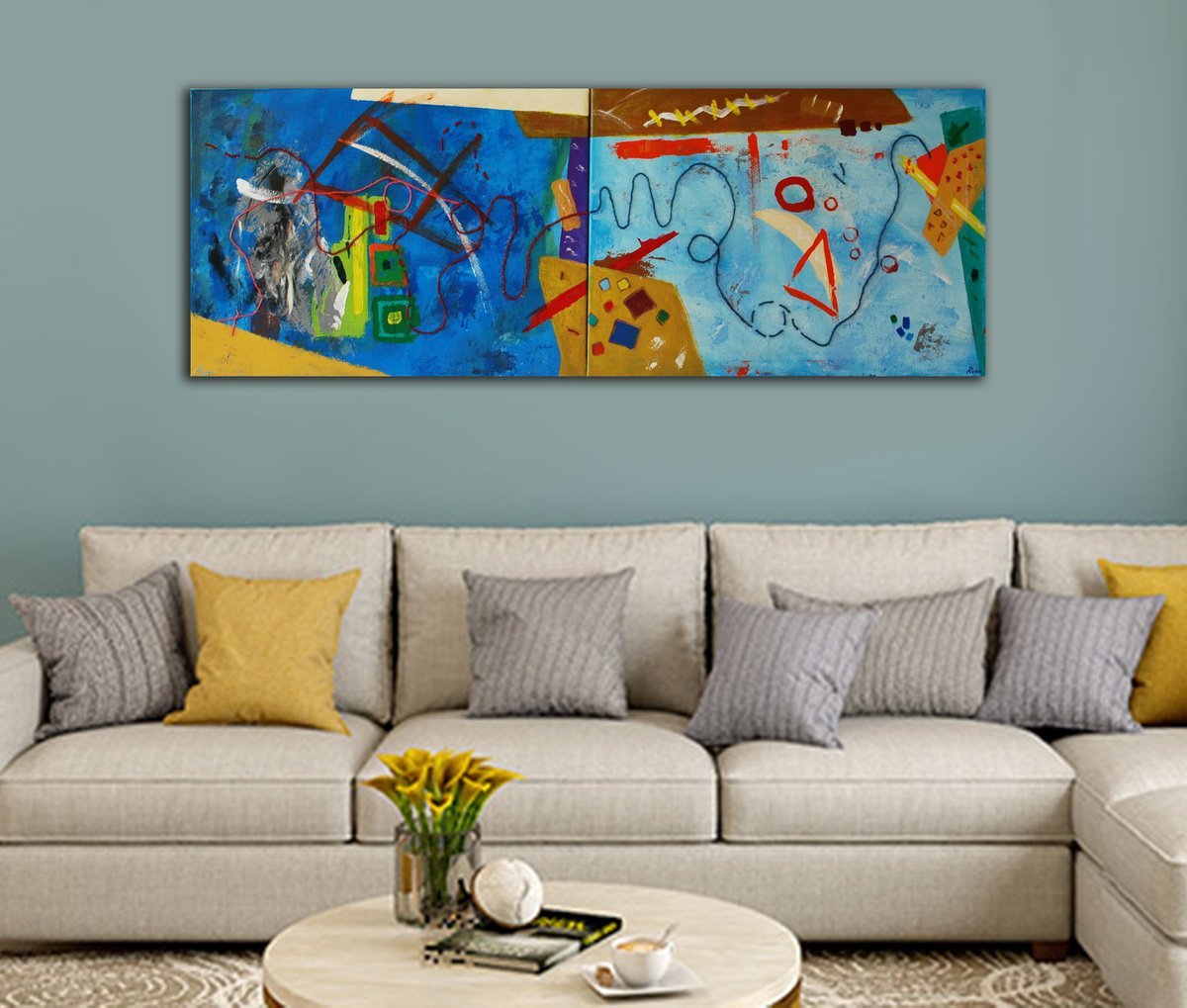 Abstract Acrylic Painting By Rumen Spasov, 55 X 20", "The Traces Remain", Original Artwork