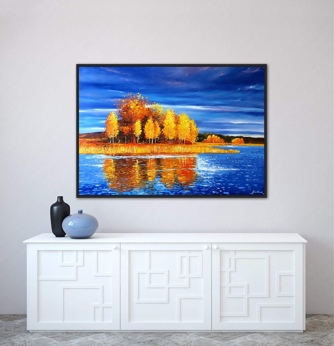 Impressionistic Landscape Oil Painting By Volodymyr Smoliak, 39 X 28", Golden Autumn 70-100Cm, Original Artwork