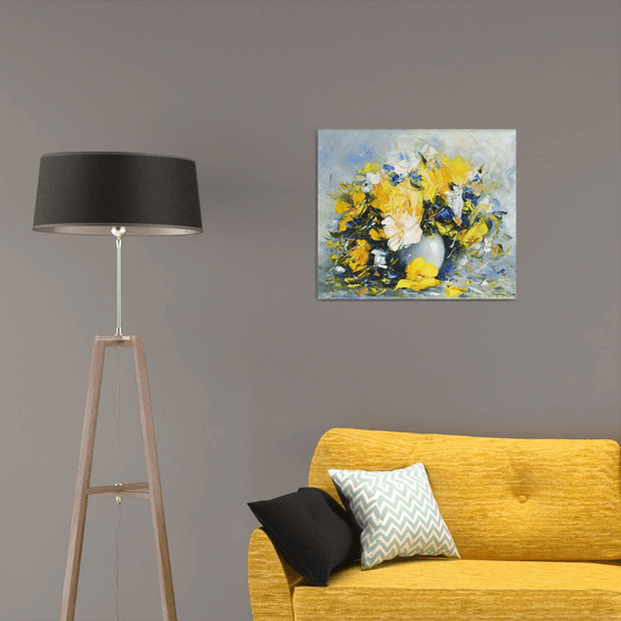Yellow wild flowers (60x70cm, oil painting, palette knife, ready to hang)