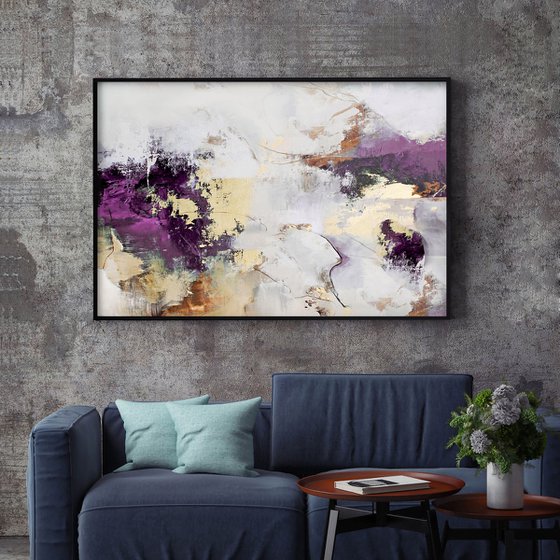 "Pink Avalanche 5" Purple gold abstract art