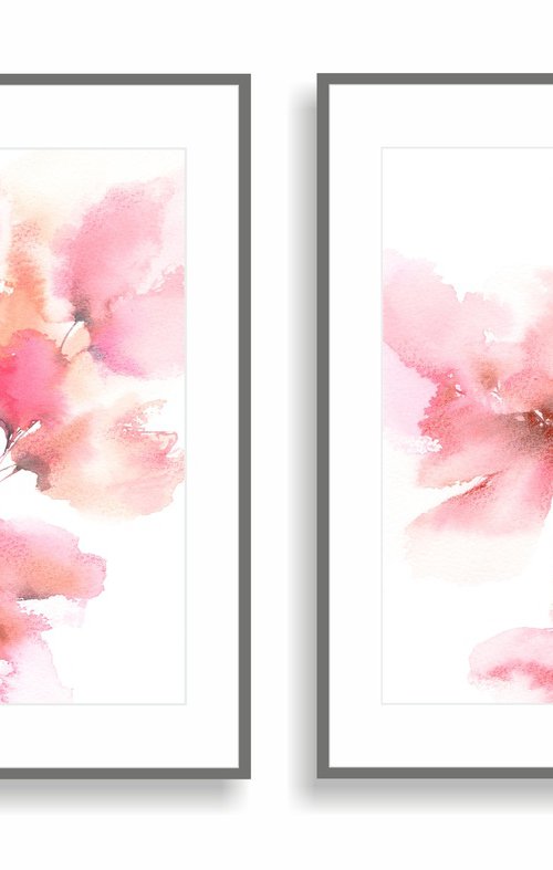 Pink flowers, diptych by Olga Grigo
