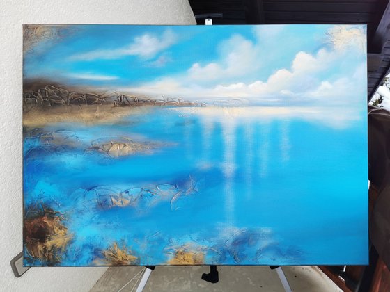 A XL large modern abstract figurative seascape painting "Blue emotion"