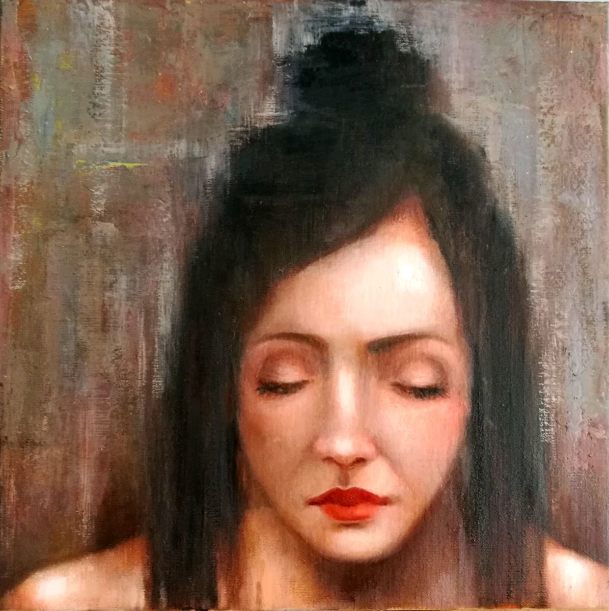 Expressive Portrait Oil Painting By Daniela Roughsedge, 12 X 12, Inner Glow, Original Artwork