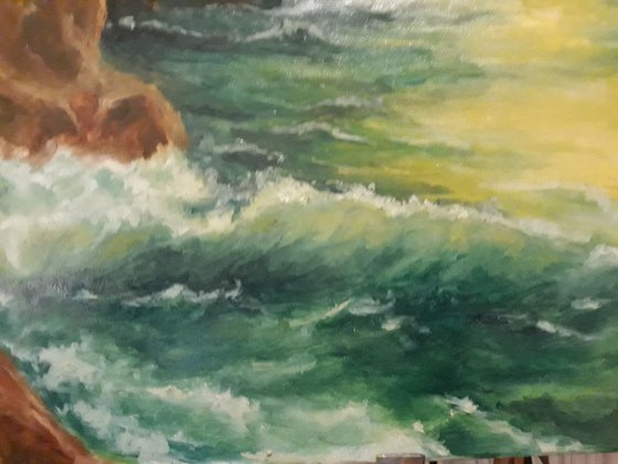 Stormy seas over Capo Spulico, Italy--Wide Canvas--