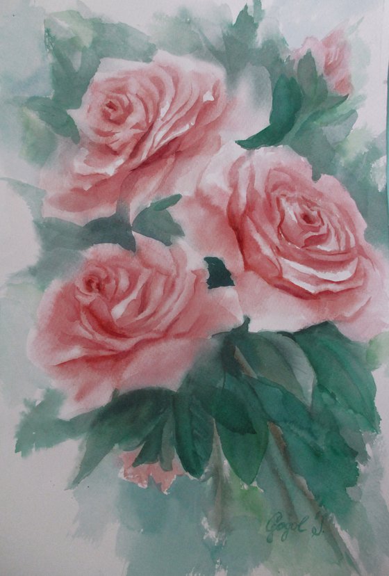 Three pink roses