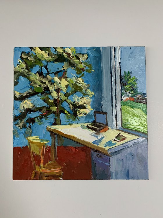 Interior painting with olive tree. Inspired by Van Gogh.