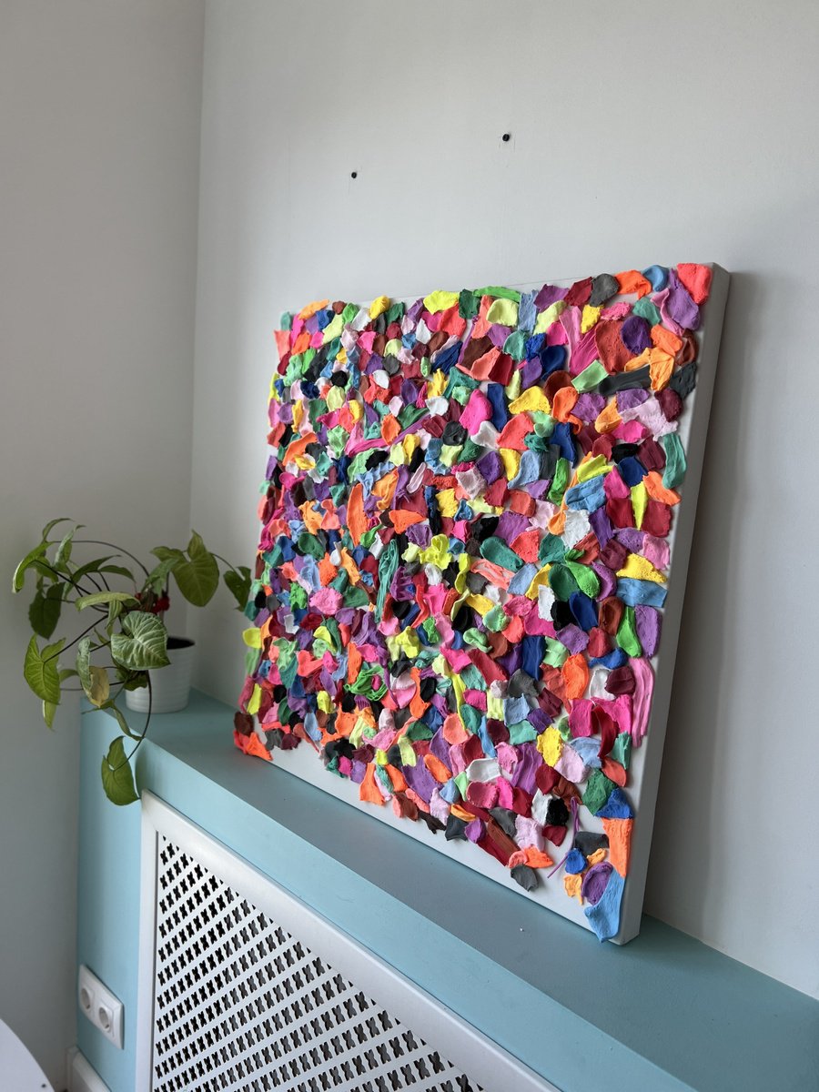 Bright and colorful Happiness: Abstract Relief in Rainbow Hues Large abstract sculpture pa... by Sasha Robinson