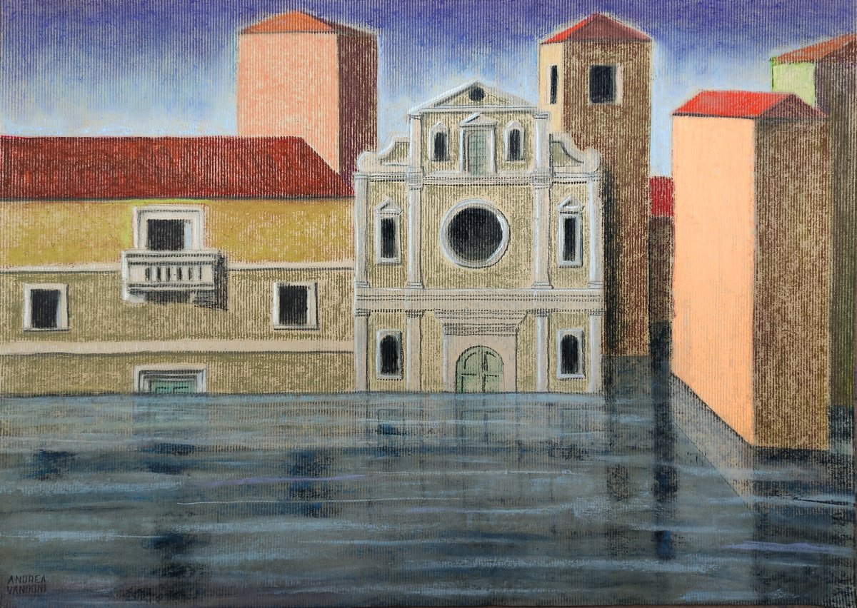 Impressionistic Cityscapes Pastel Drawing By Andrea Vandoni, 21 X 29, Not Venice 2, Original Artwork