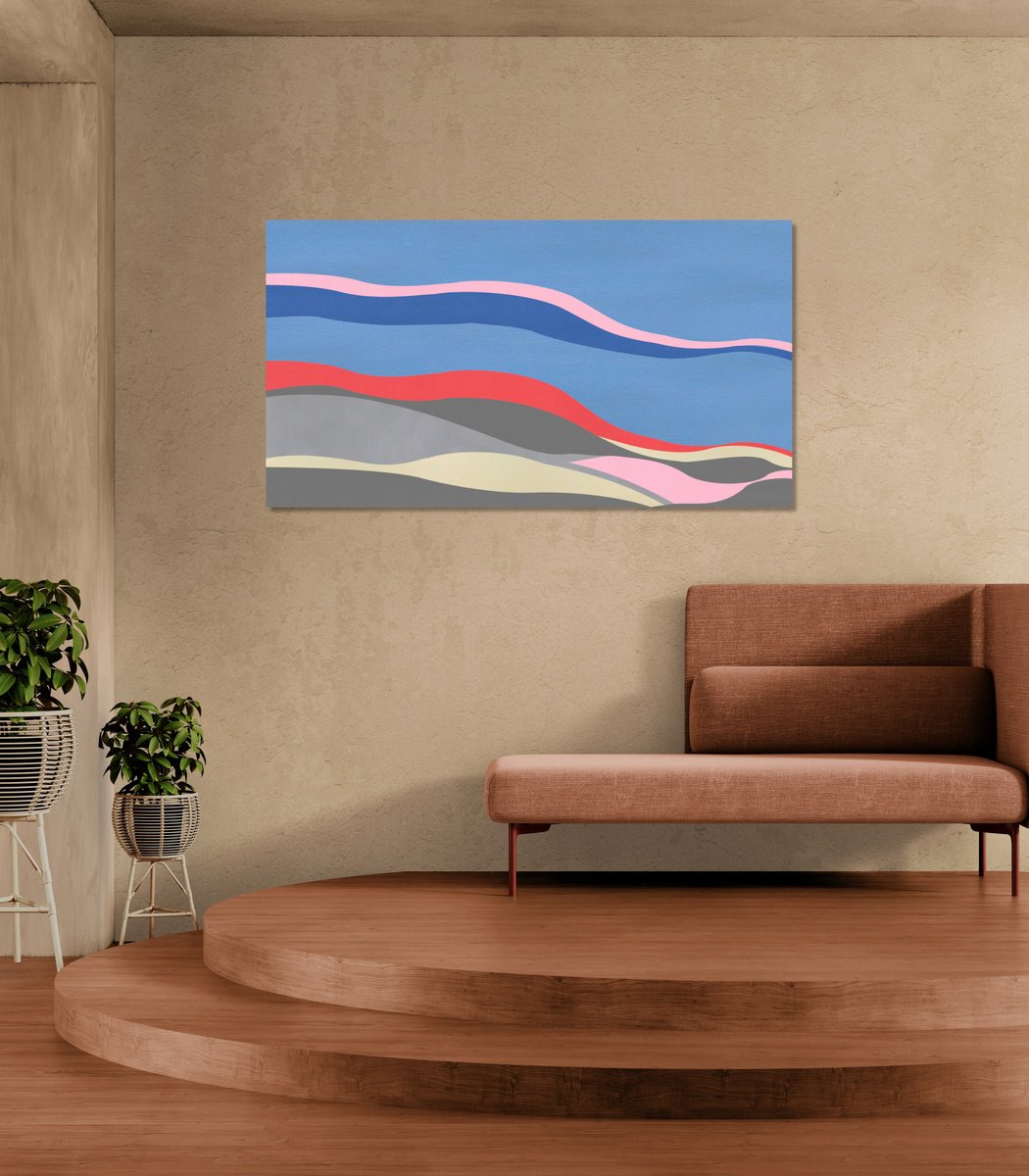 Abstract Landscape Acrylic Painting By Marina Krylova, 43 X 24", Abstract Landscape #70, Original Artwork