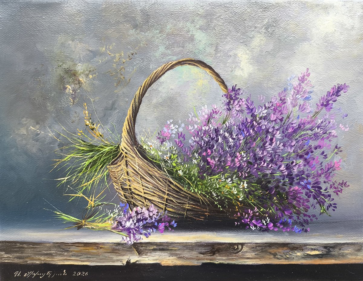 Lavender In A Woven Basket By Sergei Miqaielyan, 12 X 9, Artwork For Sale On Artfinder