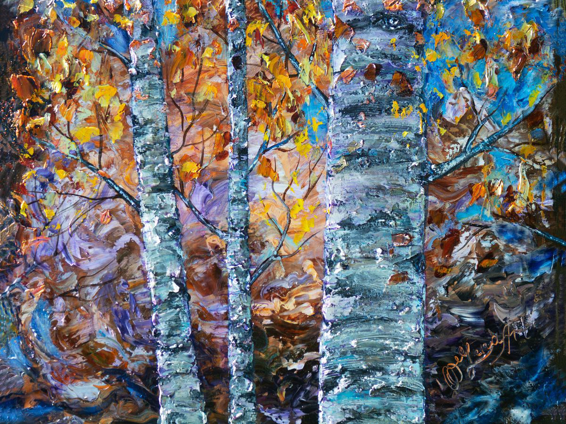 Birch Trees 1 20 X16 X1 5 Palette Knife Artfinder