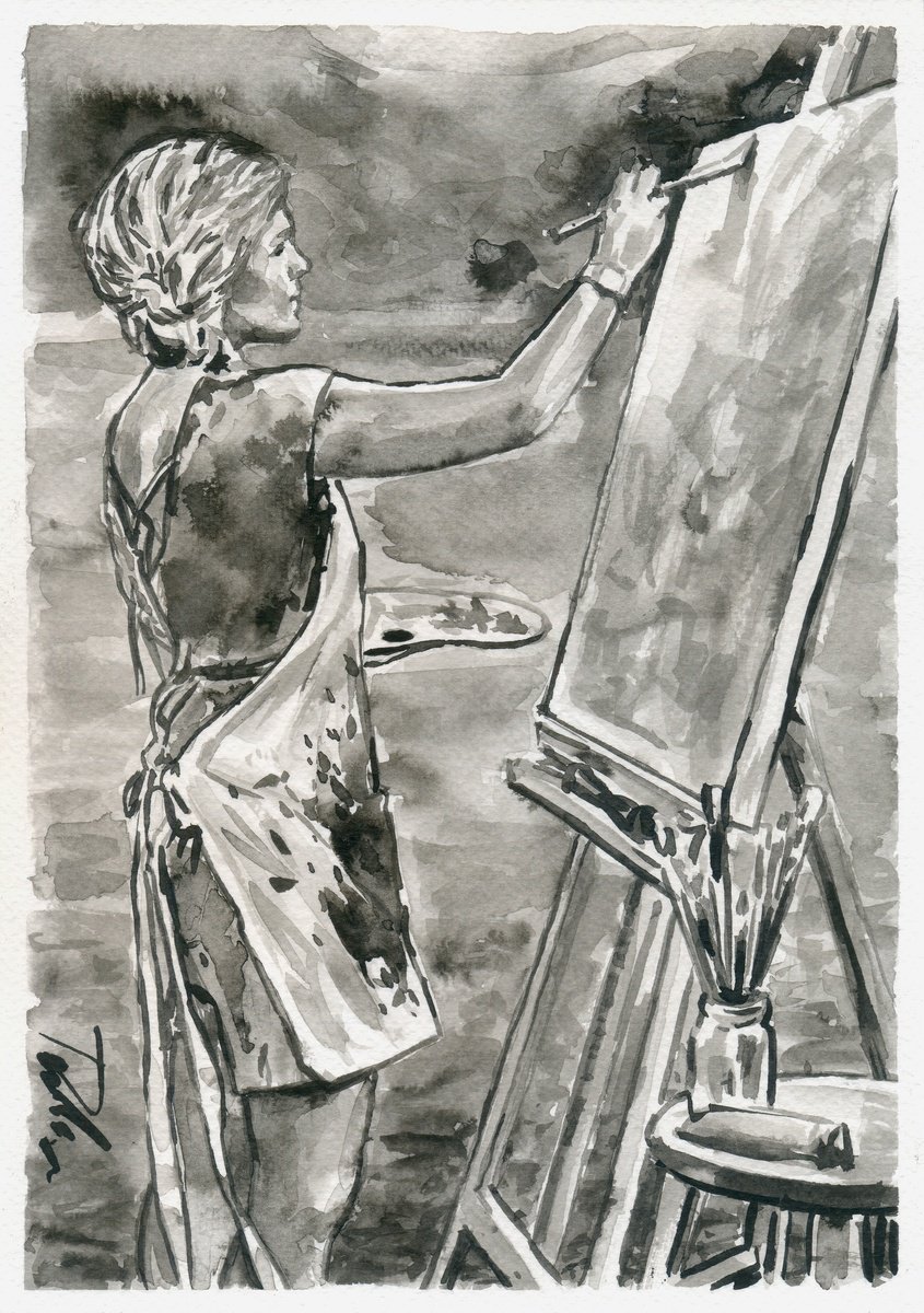 Urban And Pop Portrait Ink Drawing By Tashe, 8 X 12", Young Artist, Original Artwork