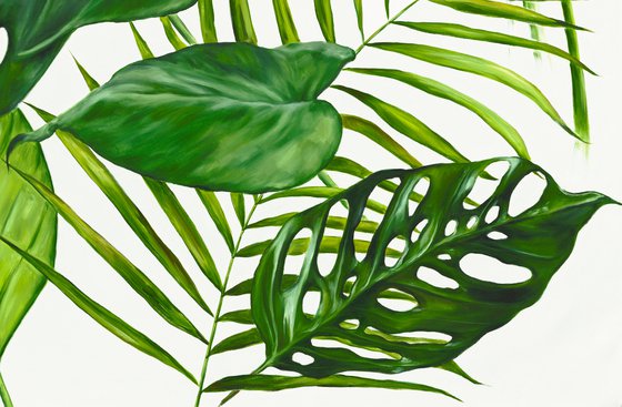 Oil painting with tropical leaves 100*120 cm