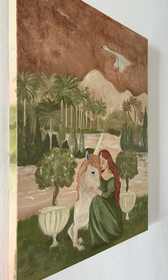 Medieval fantasy tropical garden unicorn