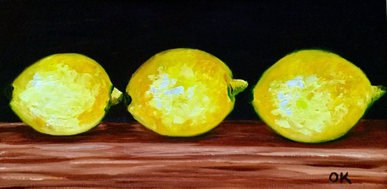 THREE LEMONS STILL LIFE, WALL DECOR IDEA, OIL PAINTING,  HOME, OFFICE, DINNING ROOM