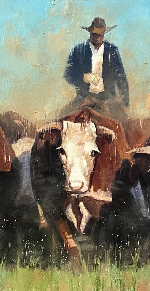 Cowboy Herding Cattle by Paul Cheng