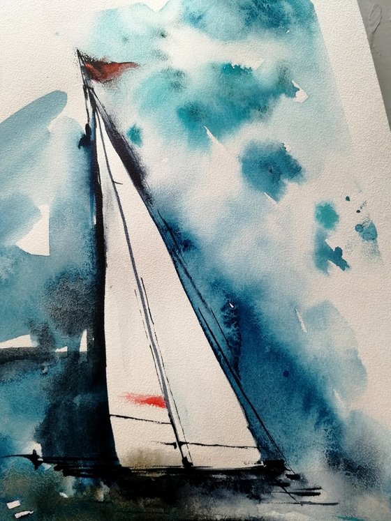 Sailboat painting. Seascape