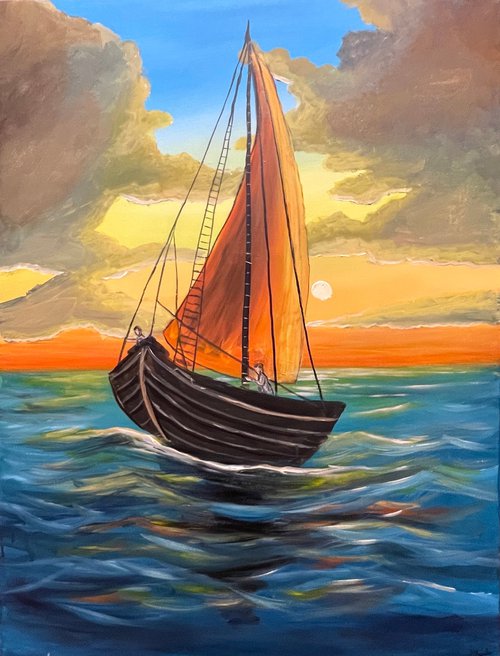 Sailing Towards The Sunset 2 by Aisha Haider